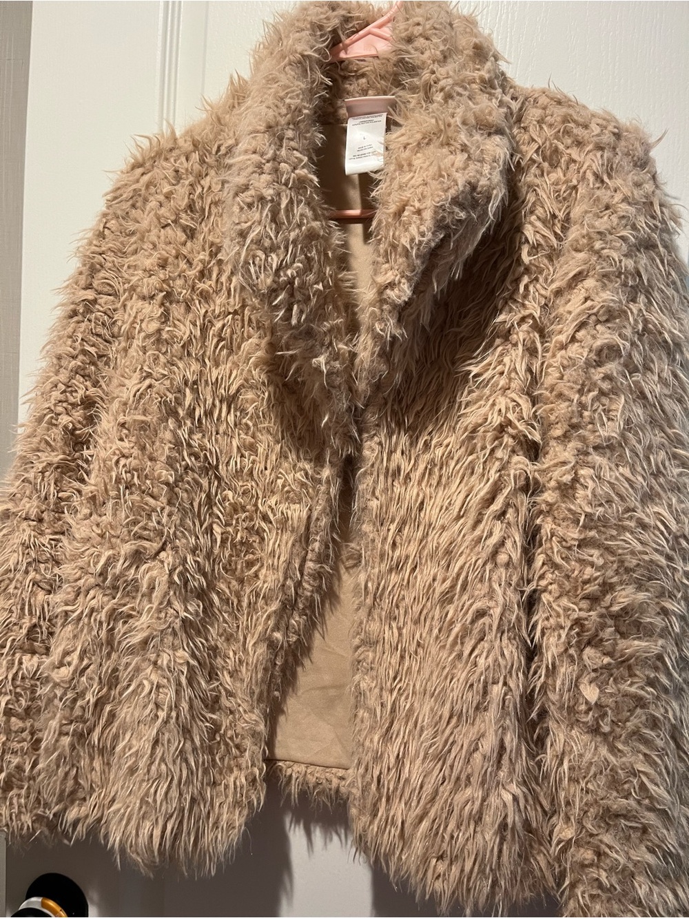 Little Lass Shaggy Teddy Jacket in Light Beige